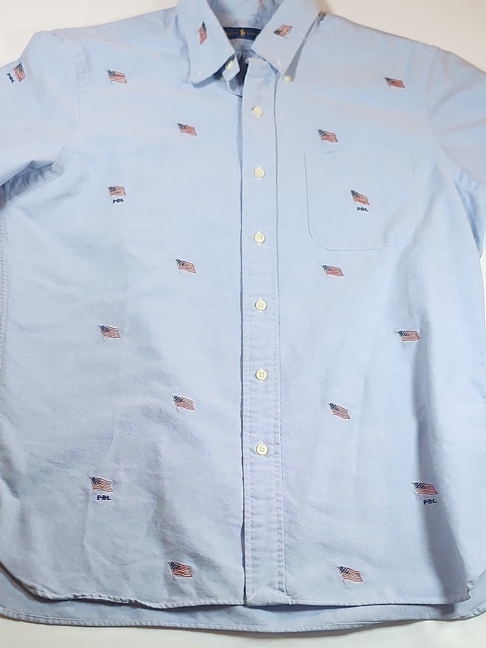 Ralph Lauren Light Blue Button-Down Shirt with Flag Embroidery